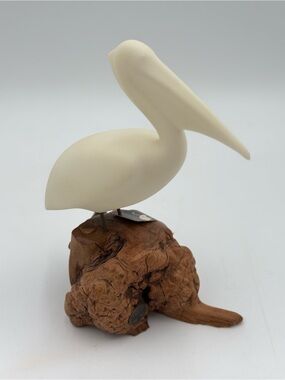Vintage Authentic John Perry Pelican Bird On Burl Wood Statue Sculpture